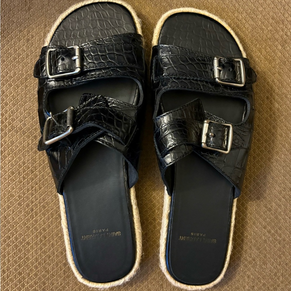 Authentic Saint Laurent Pre-owned black double strap espadrilles